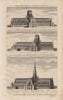 Old St Paul's cathedral. North & South views with & without spire. HARRISON 1776