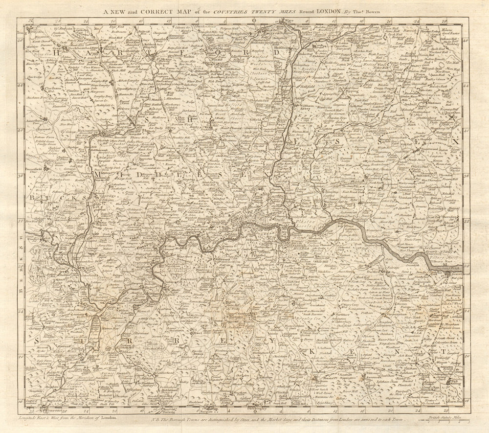"A new & correct map of the countries 20 miles round London". Thomas BOWEN 1776