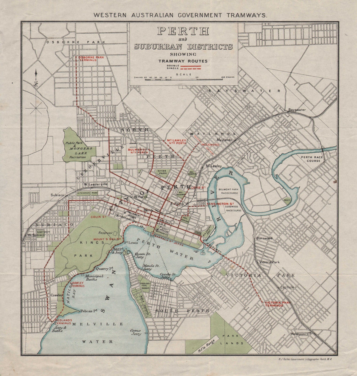 Perth & Suburban Districts showing Tramway Routes. Western Australia ...