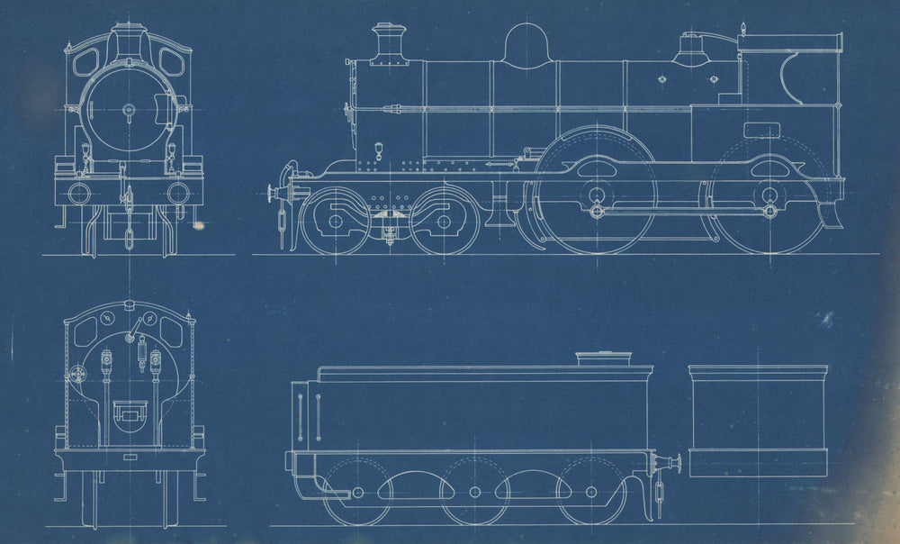 4-4-0 Locomotive section engineering drawing blueprint c1900 old antique