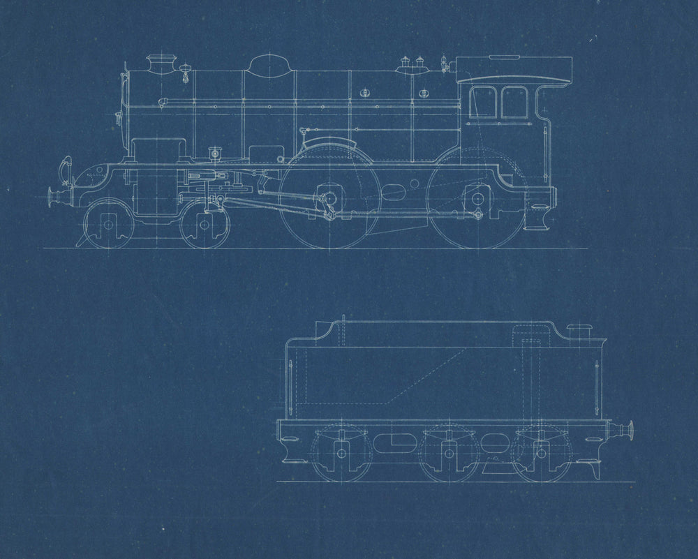 2-4-0 Locomotive section engineering drawing blueprint c1900 old antique