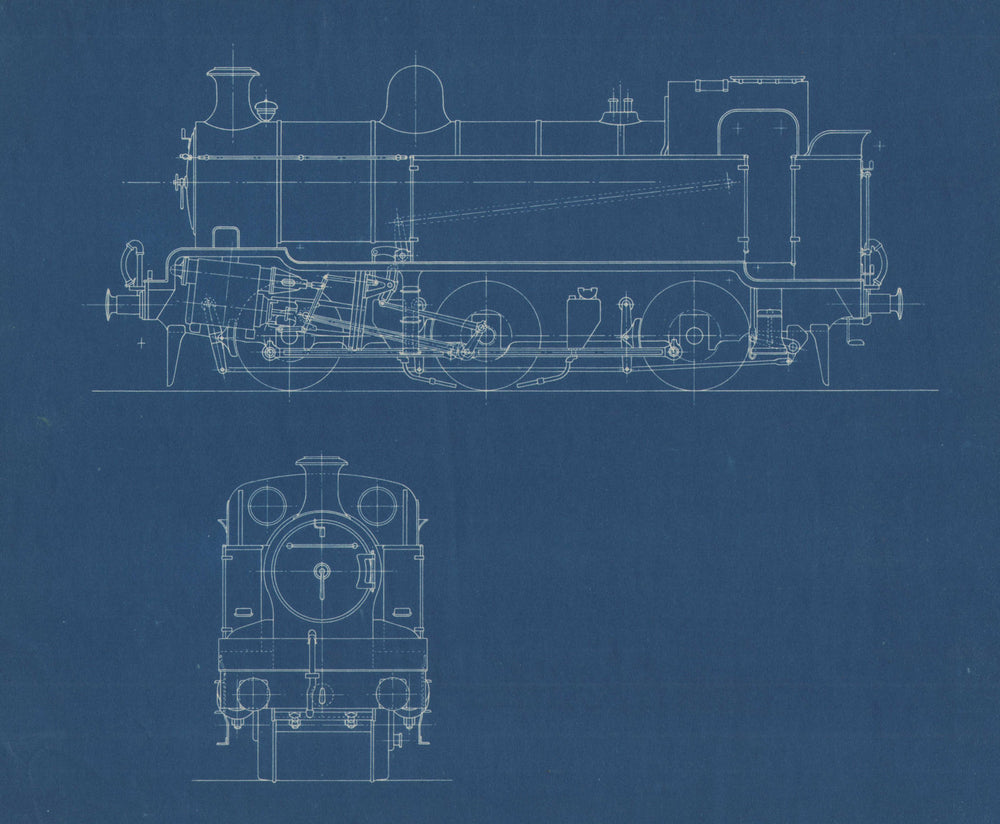 0-6-0 Locomotive section engineering drawing blueprint c1900 old antique