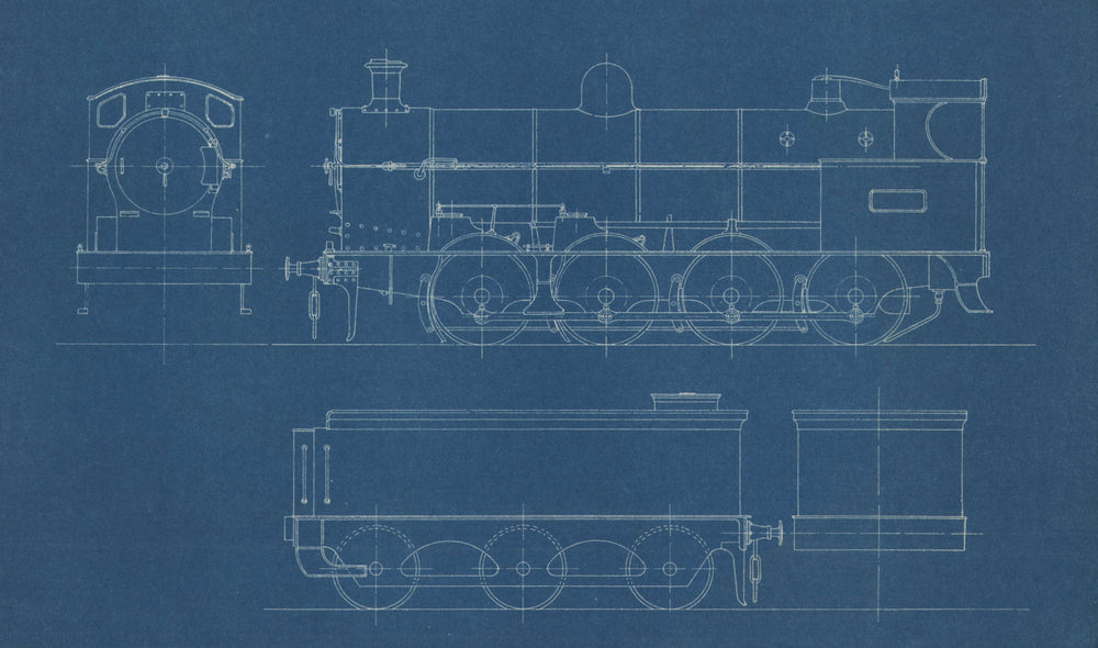 0-8-0 Locomotive section engineering drawing blueprint c1900 old antique