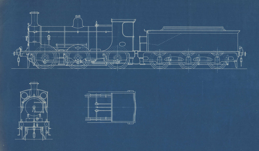 0-6-0 Locomotive section engineering drawing blueprint (2) c1890 old