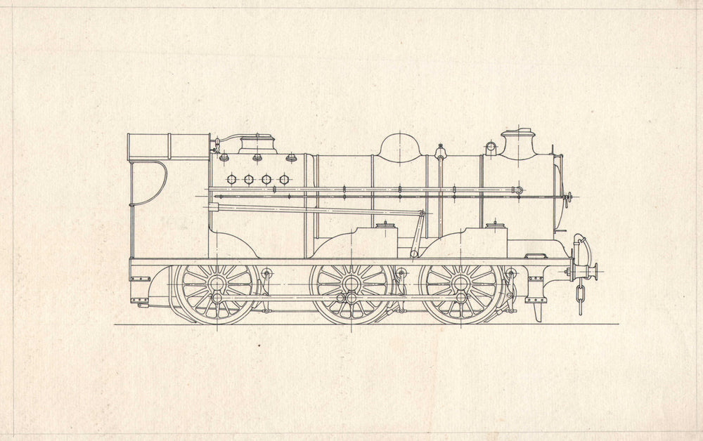 0-6-0 Locomotive section engineering drawing print (3) c1910 old antique