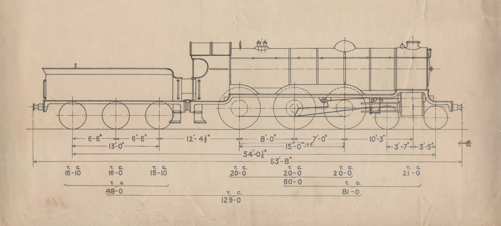 4-6-0 Locomotive section engineering drawing print (1) c1917 old antique