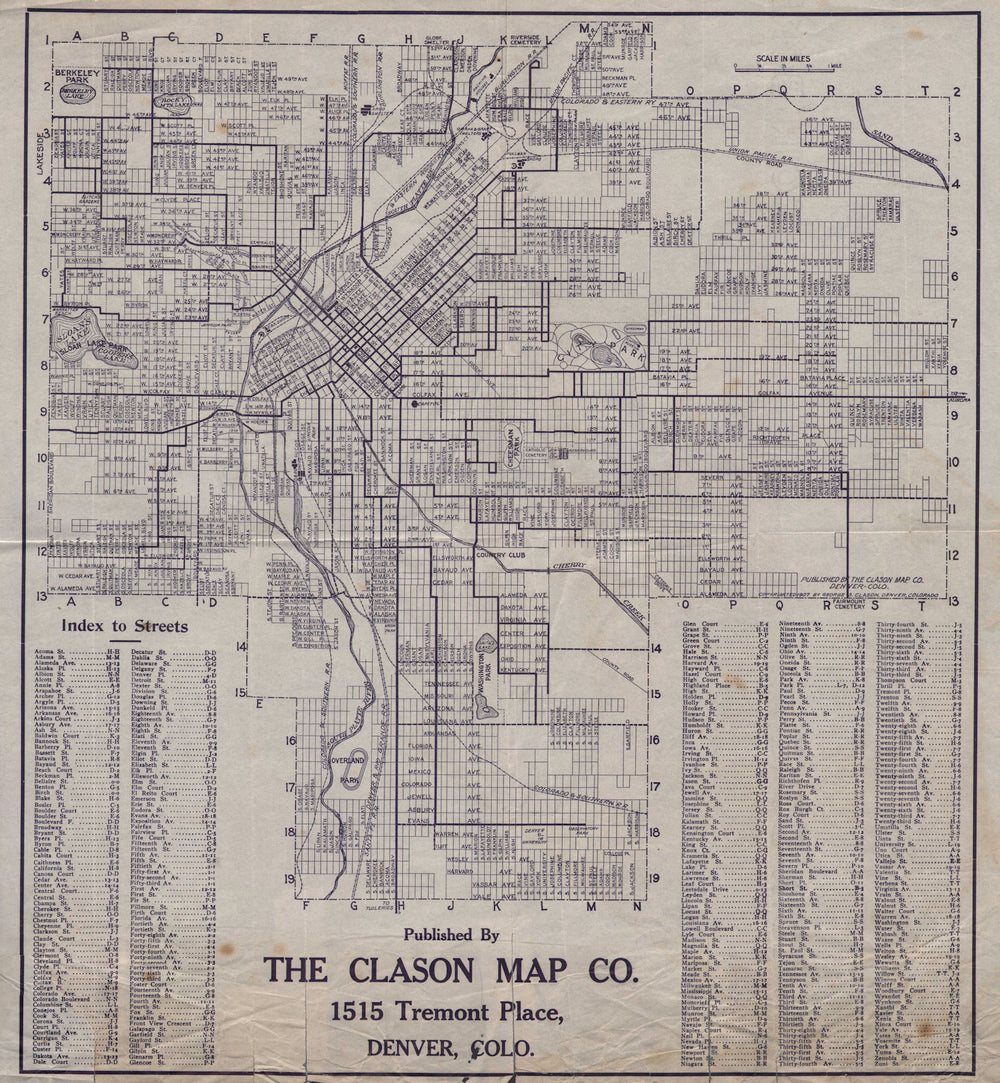 DENVER city plan by the Clason Map Co. Colorado c1915 old antique chart