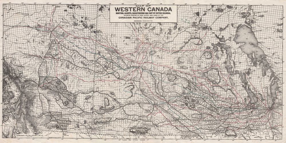 WESTERN CANADA showing Canadian Pacific Railway lines 1913 old antique map