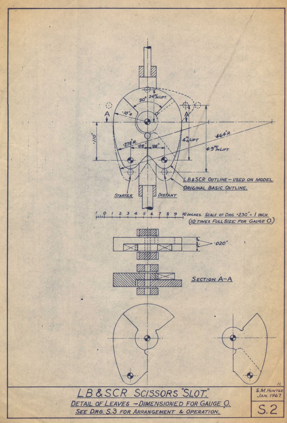 LB & SCR Scissors "Slot". Details of leaves. Engineering drawing 1967 print
