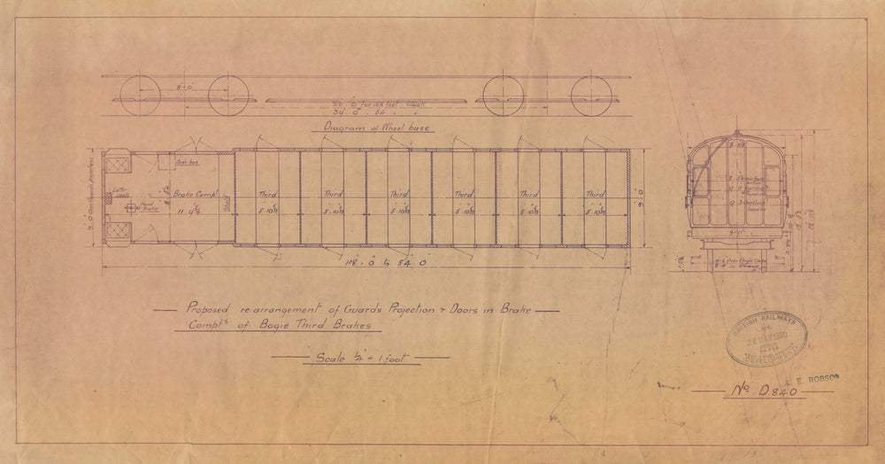 Guards Projection Doors Bogie Third Brake. British Rail engineering drawing 1960