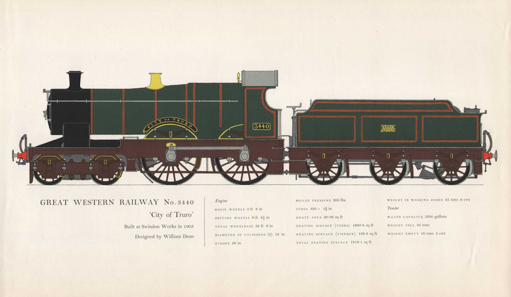 Great Western Railway locomotive #3440 City of Truro. Swindon 1903 Dean 1958
