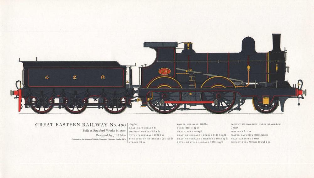 Great Eastern Railway locomotive #490. Stratford 1894. J. Holden 1967 print