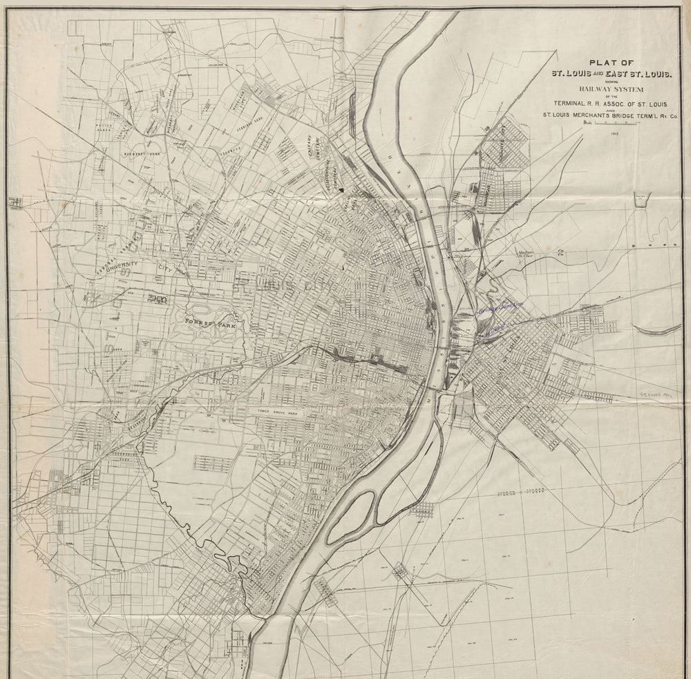 ST LOUIS City plan. Terminal Railroad Assoc Merchants Bridge Tl Railway 1913 map