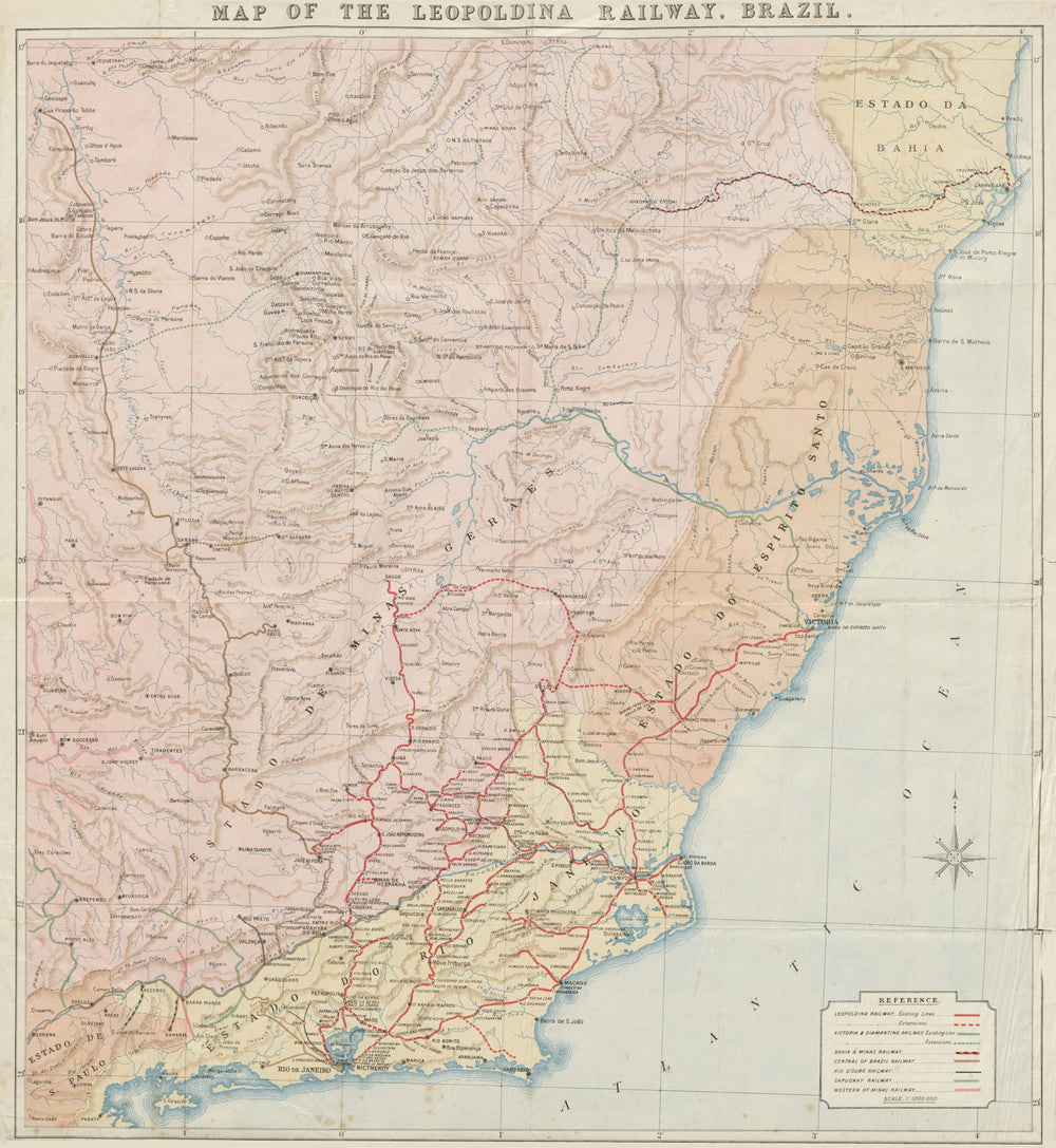 Leopoldina Railway, Brazil. Rio de Janeiro Espirito Santo Minas Gerais c1910 map