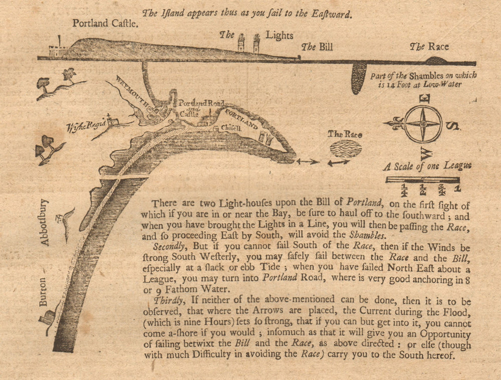 Portland Wyke Regis Weymouth Chesil Beach Dorset MOUNT & PAGE sea chart 1749 map