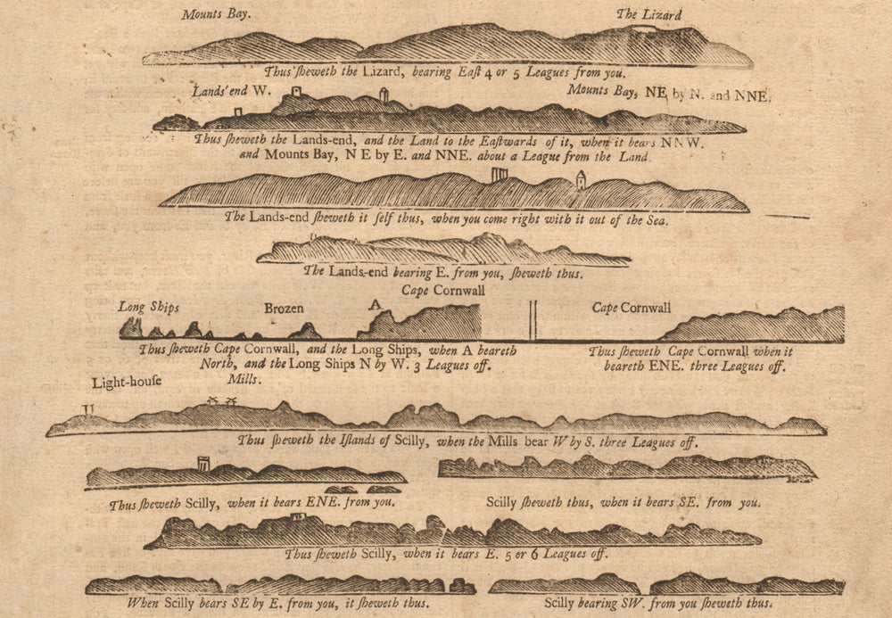 Cornwall coast profile Mounts Bay Lizard Land's End Scillies MOUNT/PAGE 1749 map