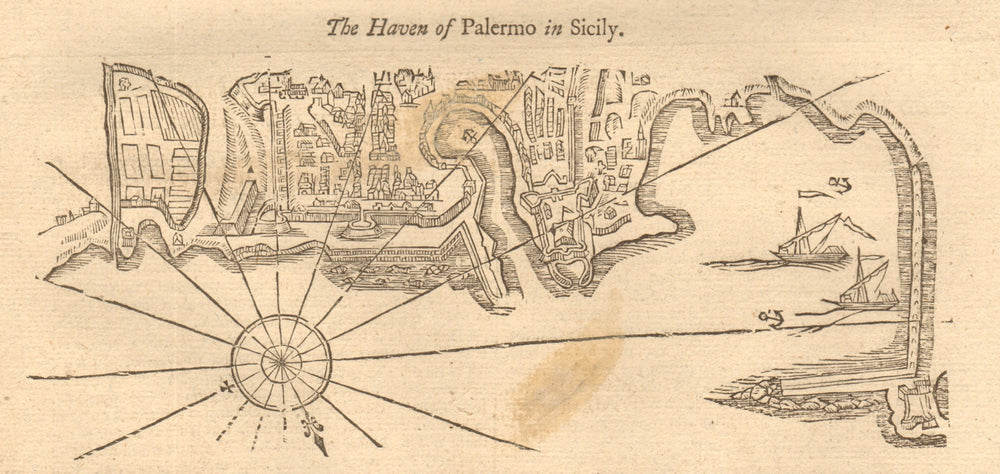 "The haven of Palermo in Sicily". MOUNT & PAGE sea chart & town plan 1747 map
