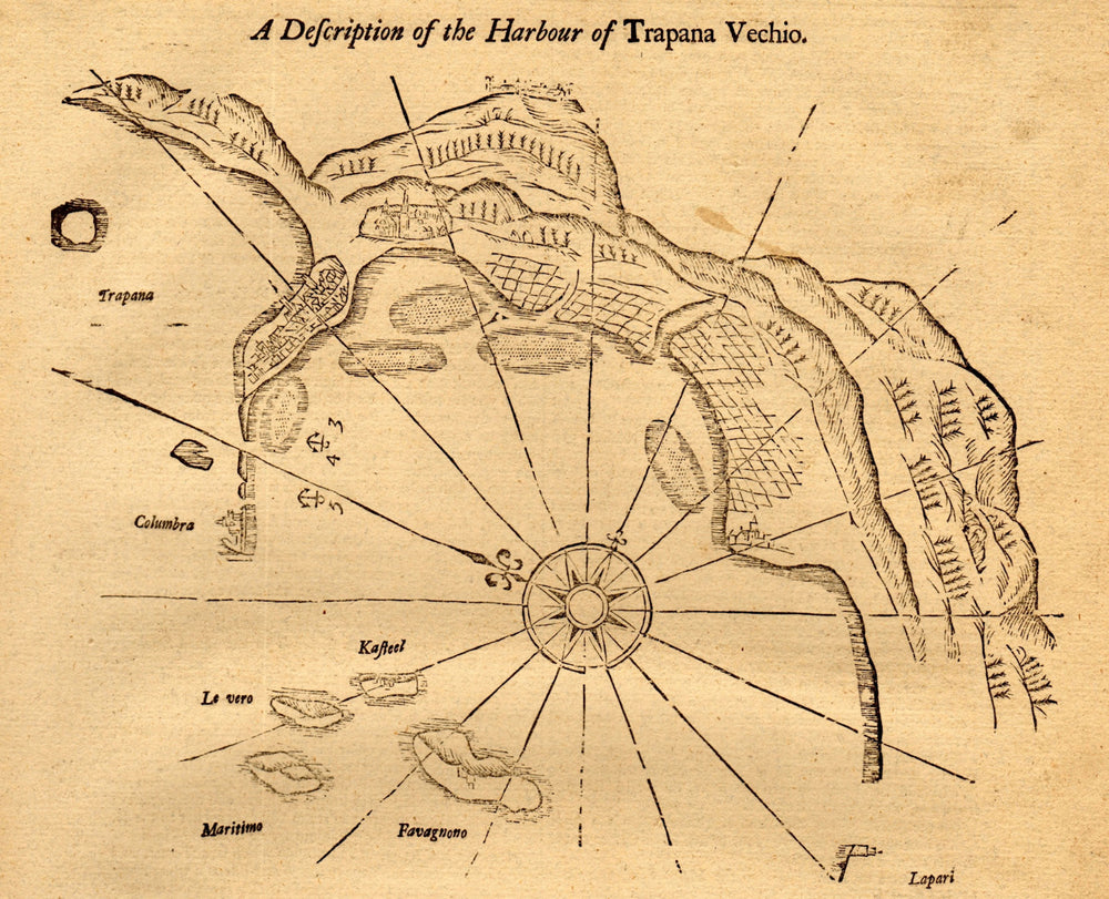 "The harbour of Trapana Vechio". Trapani Sicily Favignana. MOUNT & PAGE 1747 map