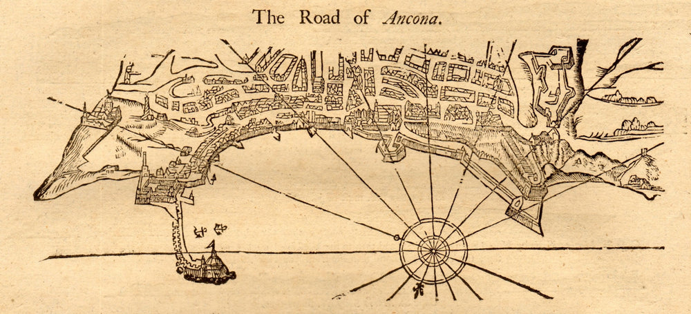 "The road of Ancona". Italy. MOUNT & PAGE sea chart & city plan 1747 old map