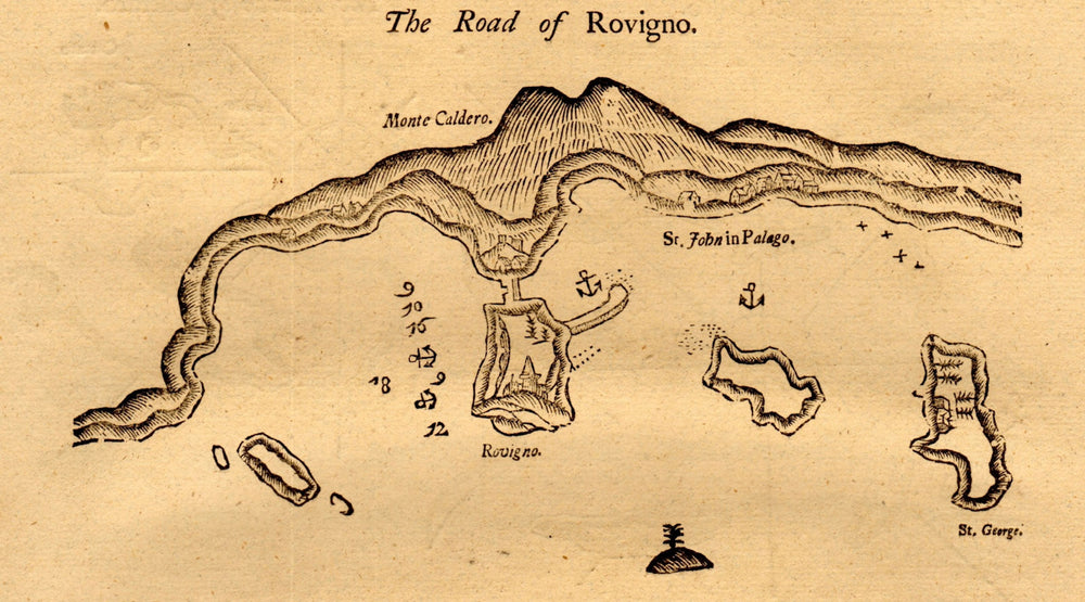 "The road of Rovigno". Rovinj, Croatia. MOUNT & PAGE sea chart 1747 old map