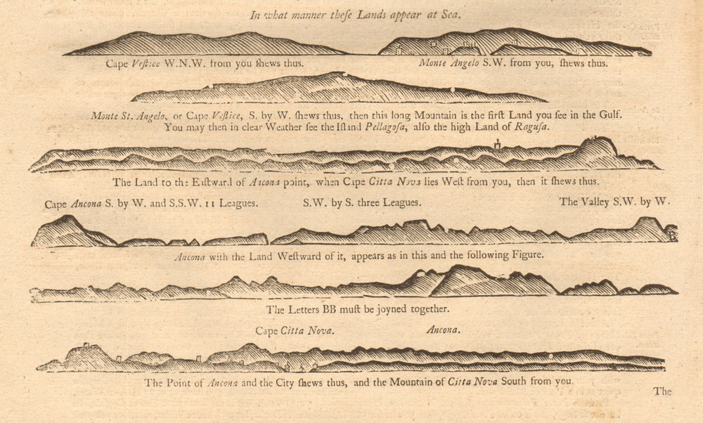 Adriatic Italy coast profile Palagruza Dubrovnik Ancona. MOUNT & PAGE 1747 map