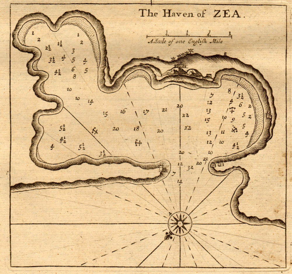 "The haven of Zea". Kea Gia Tzia harbour Greece. MOUNT & PAGE sea chart 1747 map