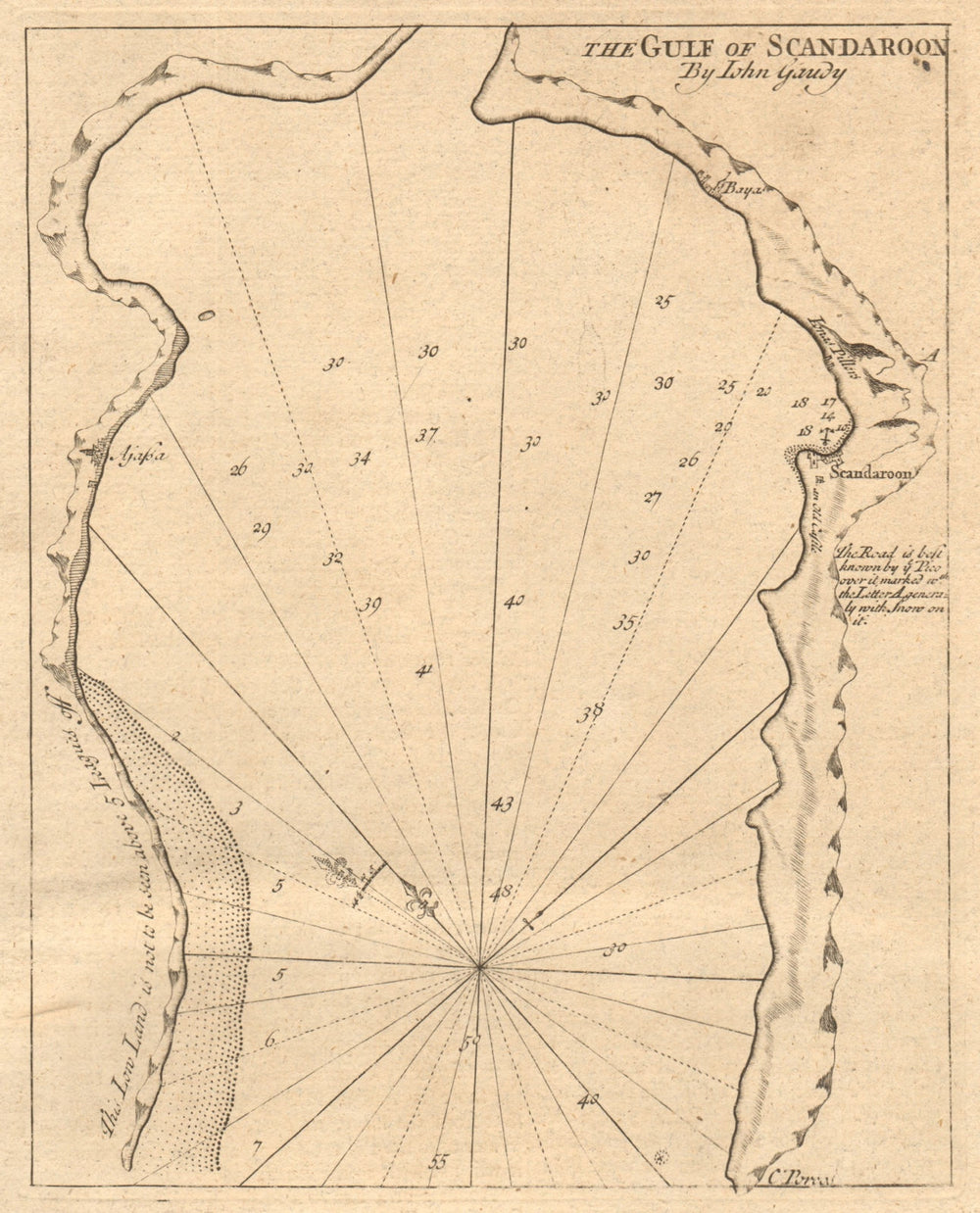 "The gulf of Scandaroon" Alexandretta Iskenderun Turkey GAUDY sea chart 1747 map