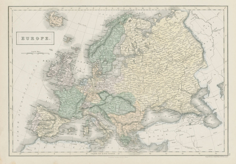 Europe by SIDNEY HALL. Prussia Austria Turkey in Europe &c 1856 old map