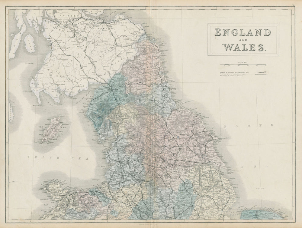 England and Wales. North sheet. Railways. SIDNEY HALL 1856 old antique map