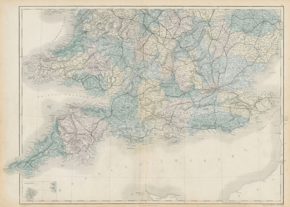 England and Wales. South sheet. Railways. SIDNEY HALL 1856 old antique map