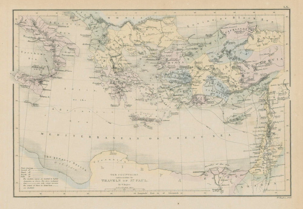 Countries embraced within the travels of St Paul. Mediterranean. HUGHES 1856 map