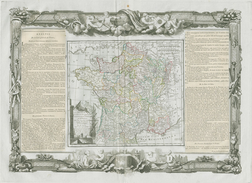 "La France divisée en… Gouvernemens". DESNOS/DE LA TOUR 1771 old antique map