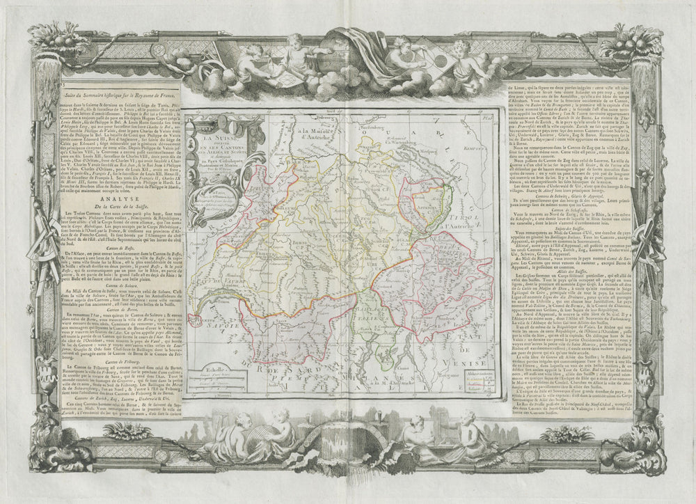 "La Suisse". Switzerland. DESNOS/DE LA TOUR 1771 old antique map plan chart