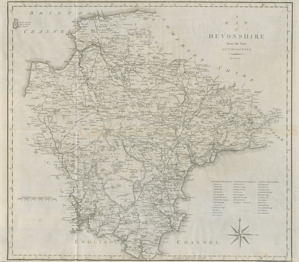 "A map of Devonshire from the best authorities". County map. CARY 1789 old