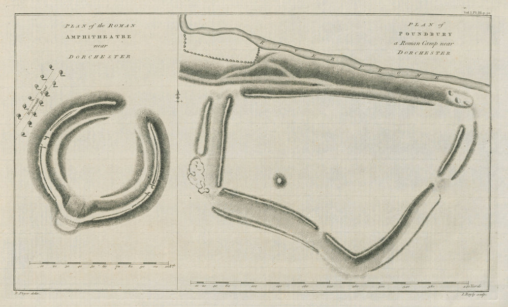 Dorchester. Maumbury Rings. Poundbury Roman Camp hill fort. Ground plan 1789 map