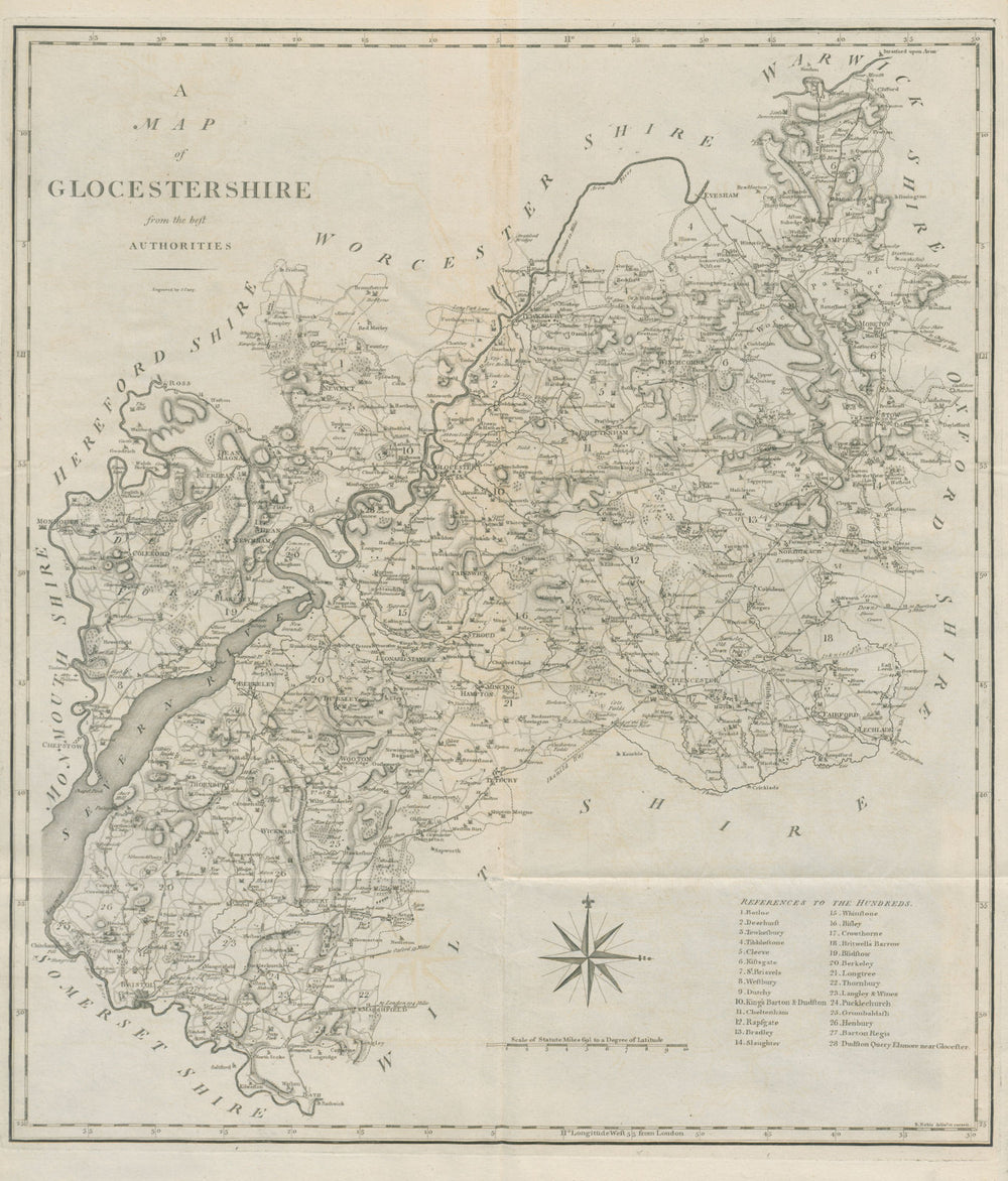 "Glocestershire from the best authorities" Gloucestershire county map. CARY 1789