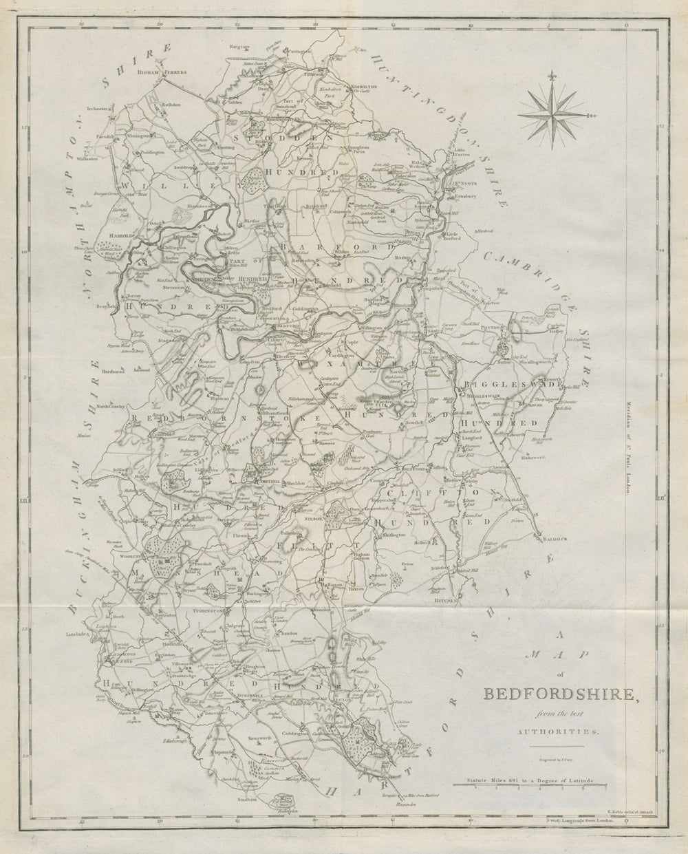 "A map of Bedfordshire from the best authorities". County map. CARY 1789