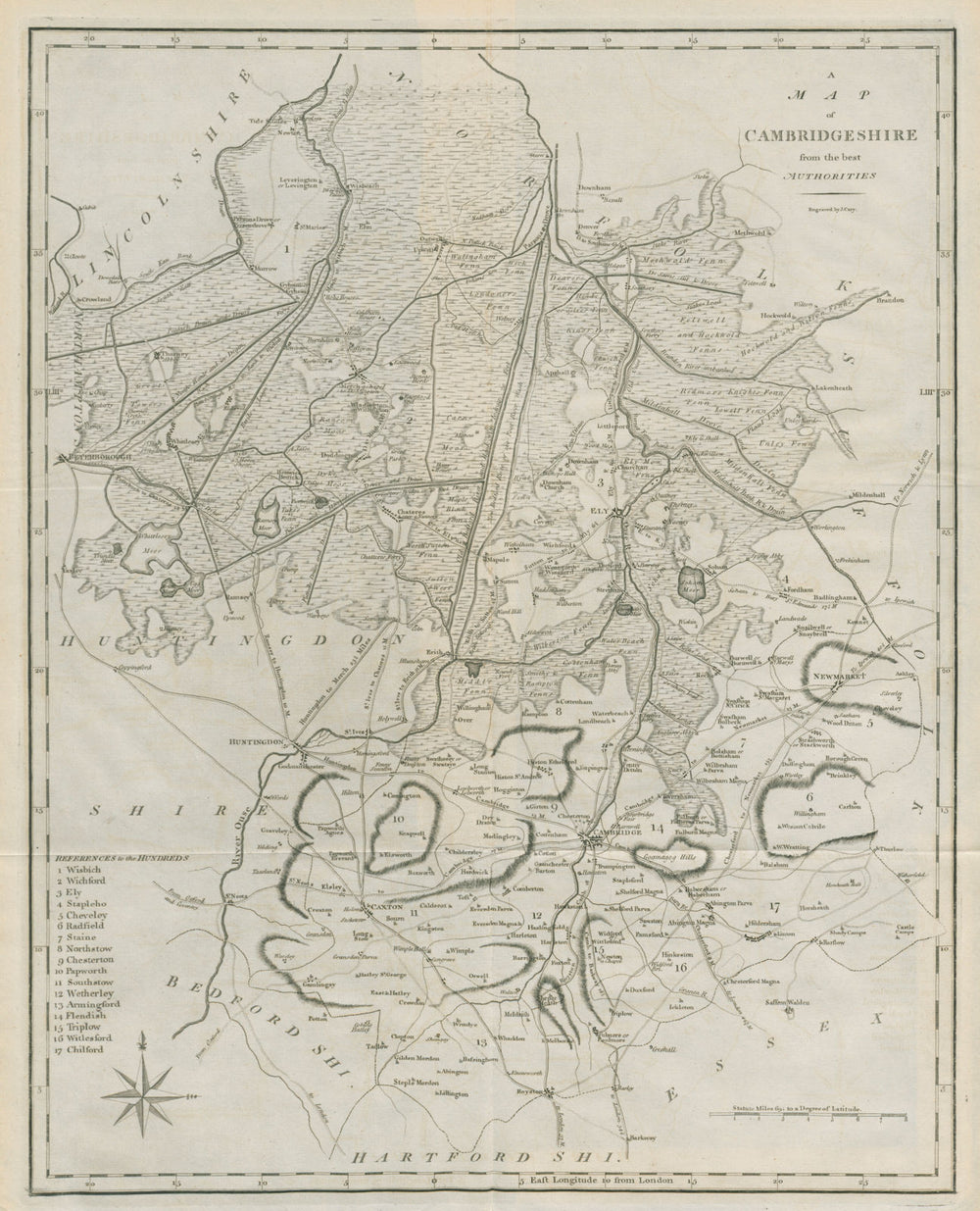 "A map of Cambridgeshire from the best authorities". County map. CARY 1789