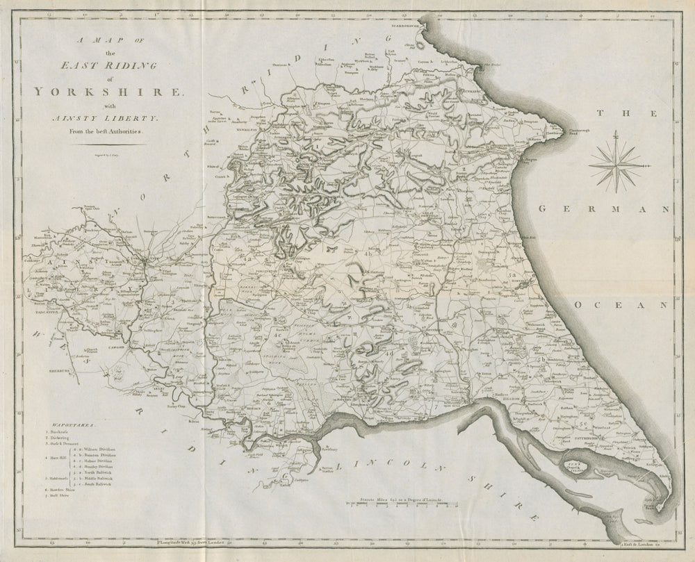A map of the East Riding of Yorkshire with Ainsty Liberty by John CARY 1789