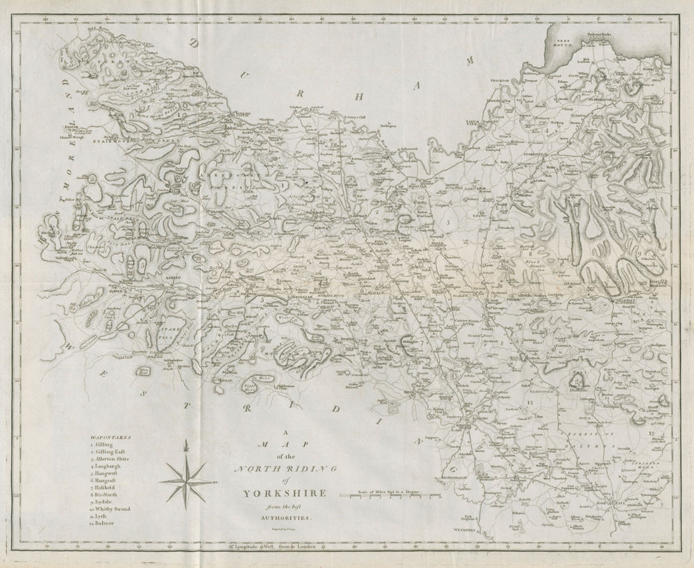 "A map of the North Riding of Yorkshire" by John Cary. County map 1789 old