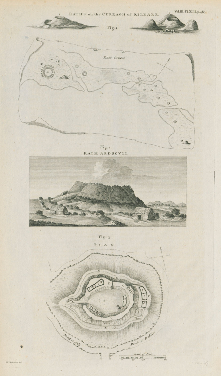 Raths, Curragh of Kildare. Rath Ardscull, nr Athy. Hy Caellan McKelly 1789 map