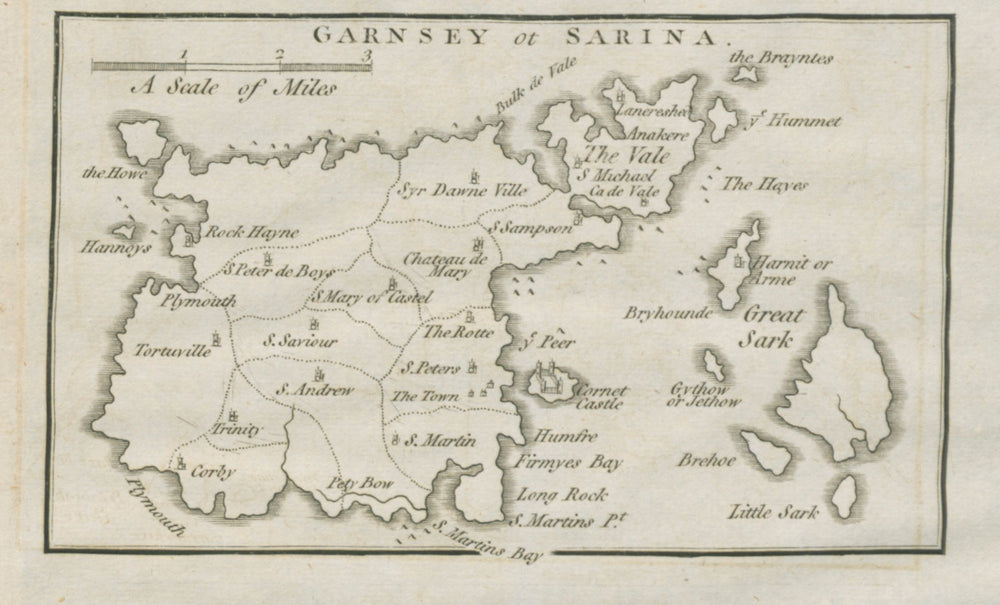 "Garnsey or Sarina" by John CARY. Guernsey, Channel Islands. SMALL 1789 map