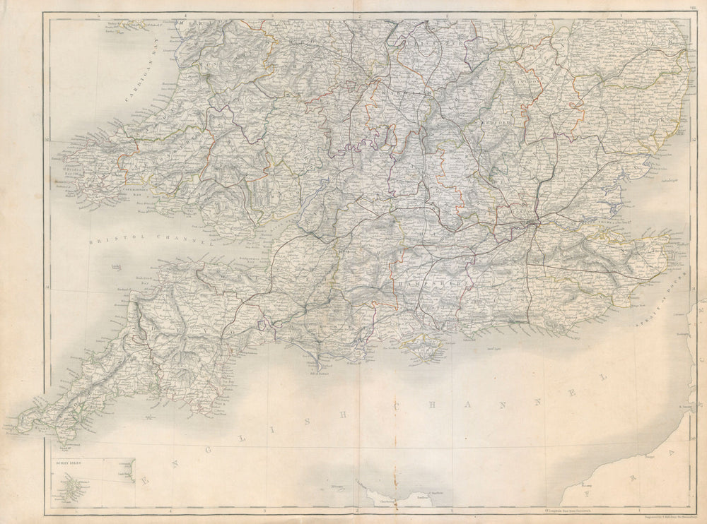 England and Wales. South sheet. Railways. SIDNEY HALL c1845 old antique map