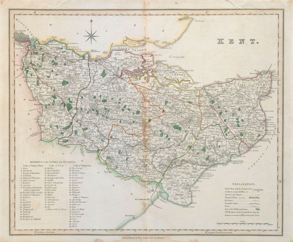Antique county map of Kent by Henry Teesdale 1831 old plan chart