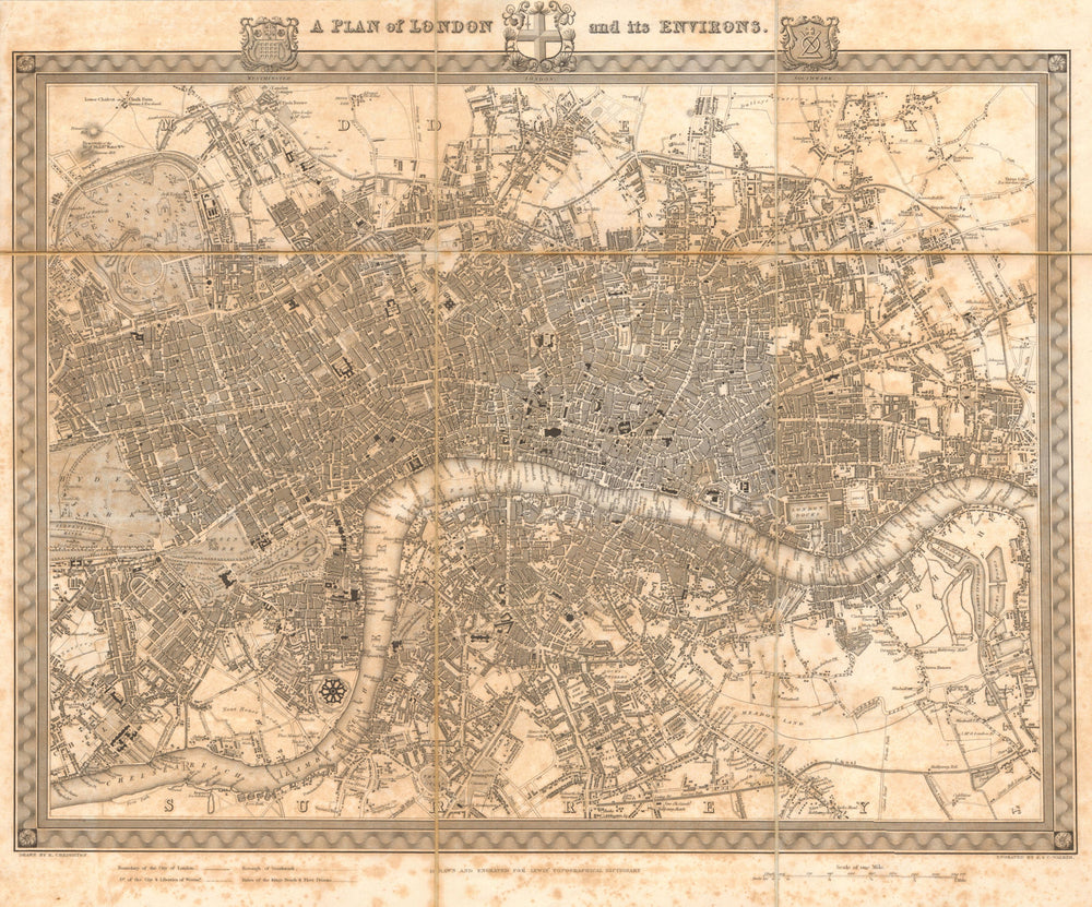 "A plan of London and its environs" by CREIGHTON and WALKER for LEWIS c1840 map
