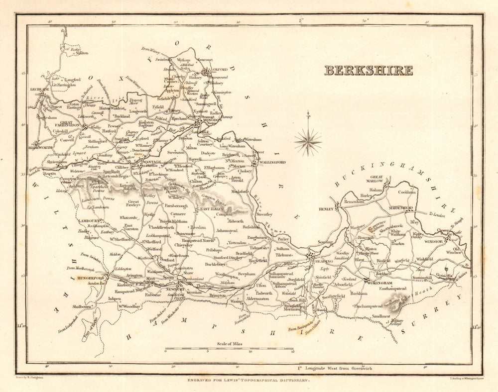 Antique county map of BERKSHIRE by Starling & Creighton for Lewis c1840