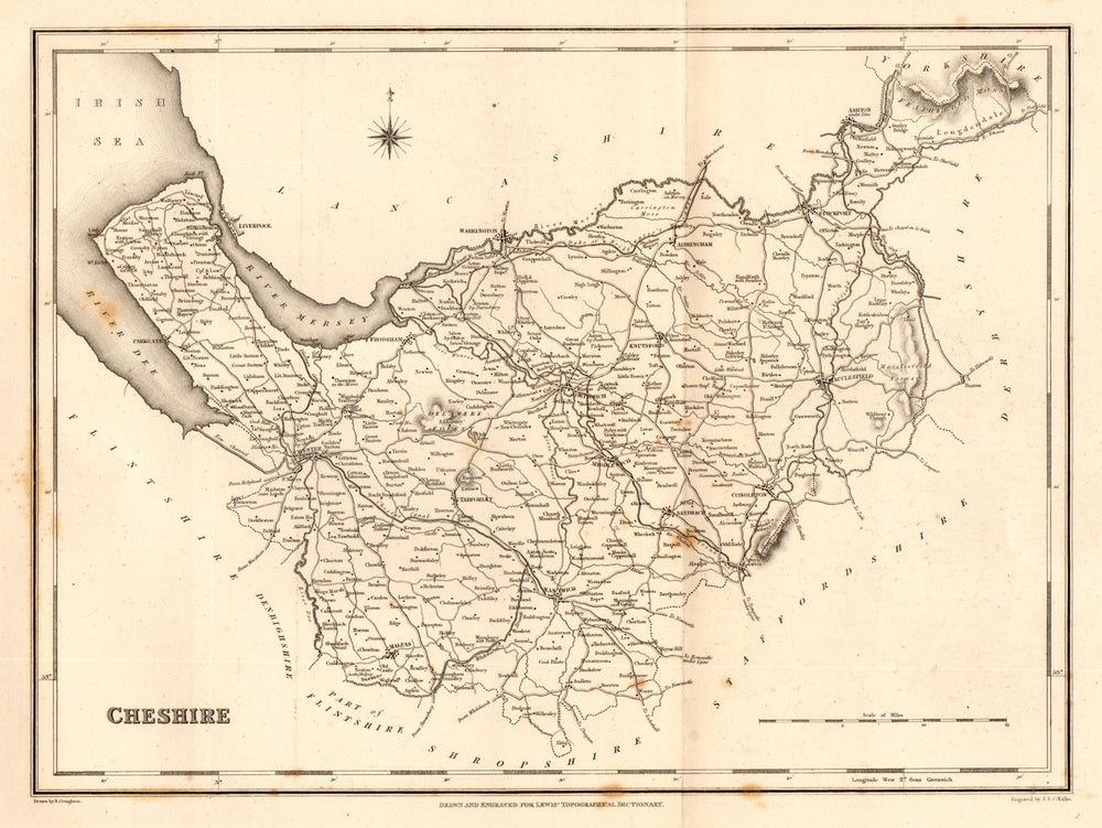 Antique county map of CHESHIRE by Walker & Creighton for Lewis c1840 old