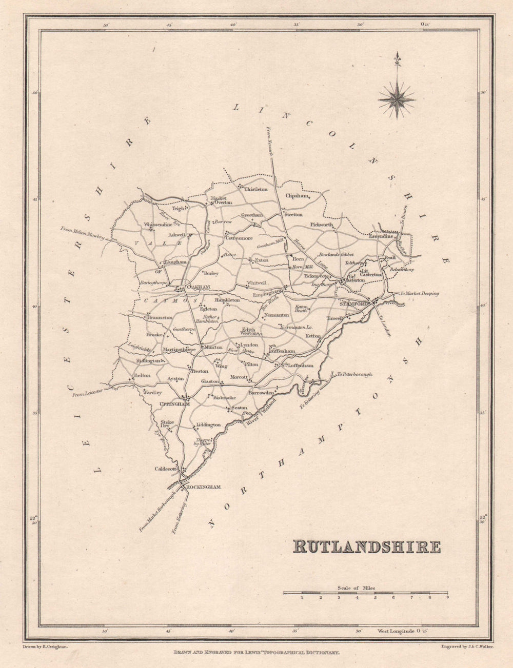 Antique county map of RUTLANDSHIRE by Walker & Creighton for Lewis c1840