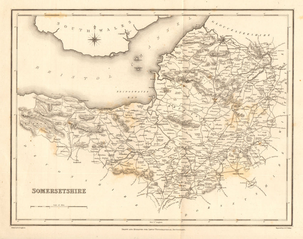Antique county map of SOMERSETSHIRE by Walker & Creighton for Lewis c1840