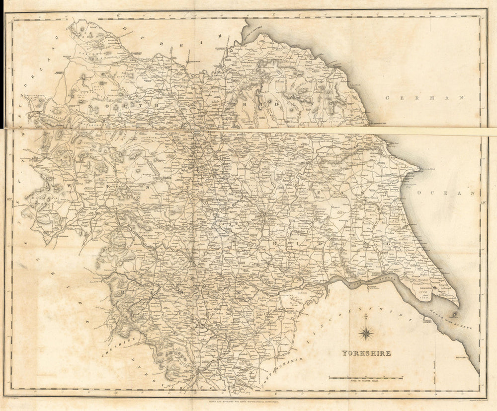 Antique county map of YORKSHIRE by Starling & Creighton for Lewis c1840